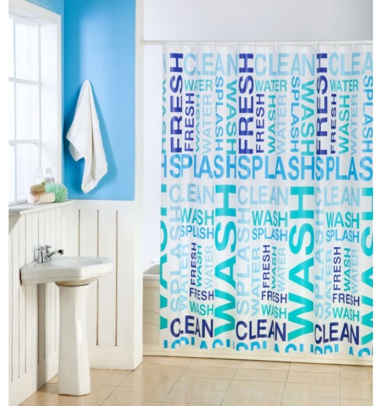 Multicolor PVC Typography Shower Curtain